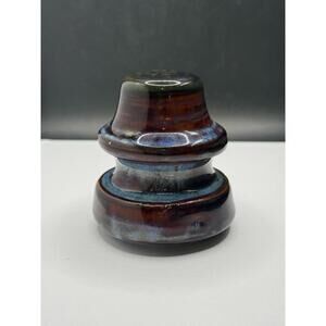 Antique Porcelain Telegraph Insulator – Brown & Blue Drip Glaze, Early 1900s